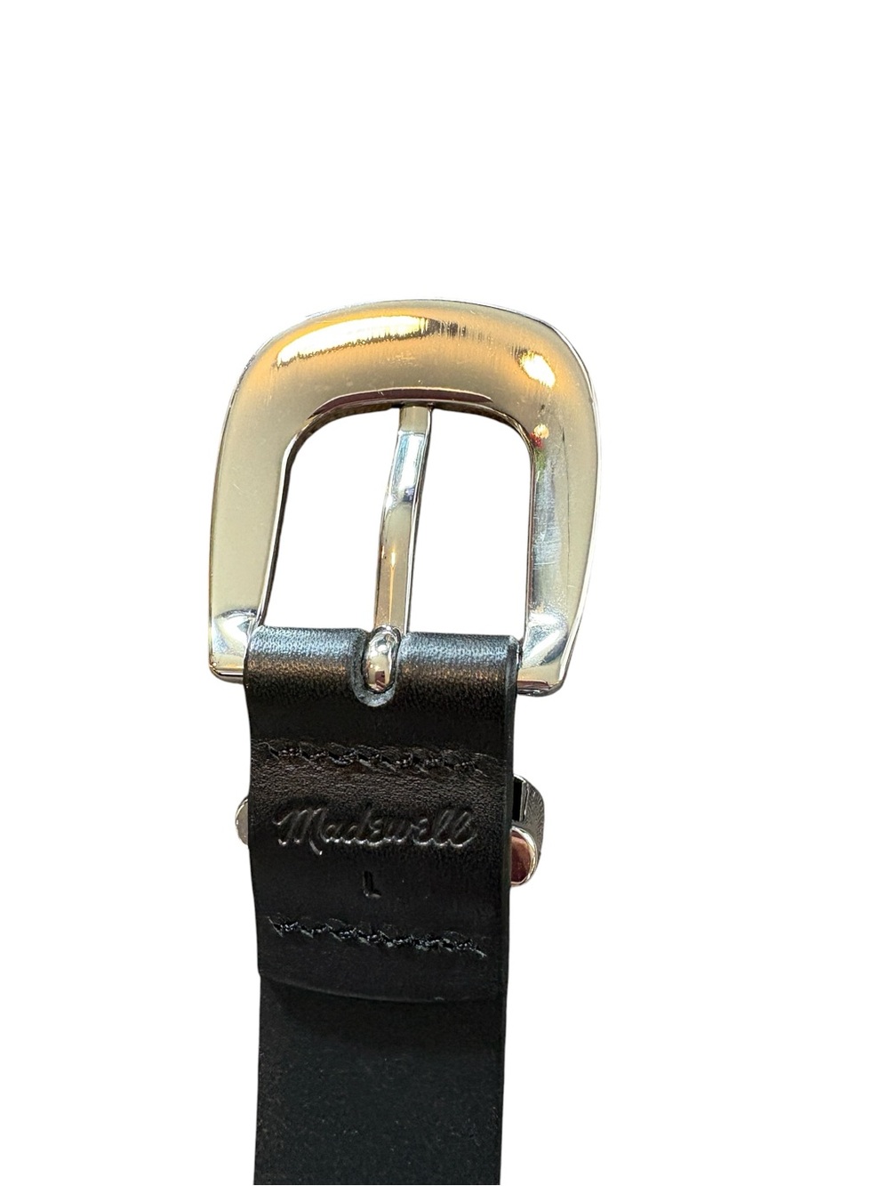 Madewell Black Leather Studded Belt with Silver Buckle - Picture 2 of 4